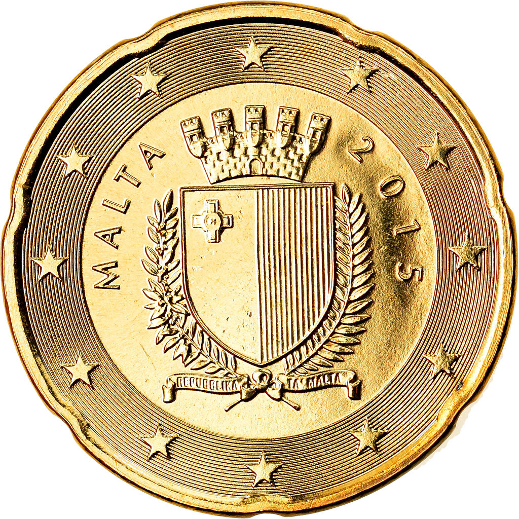 Malta, 20 Euro Cent, 2015, MS(63), Brass, KM:New