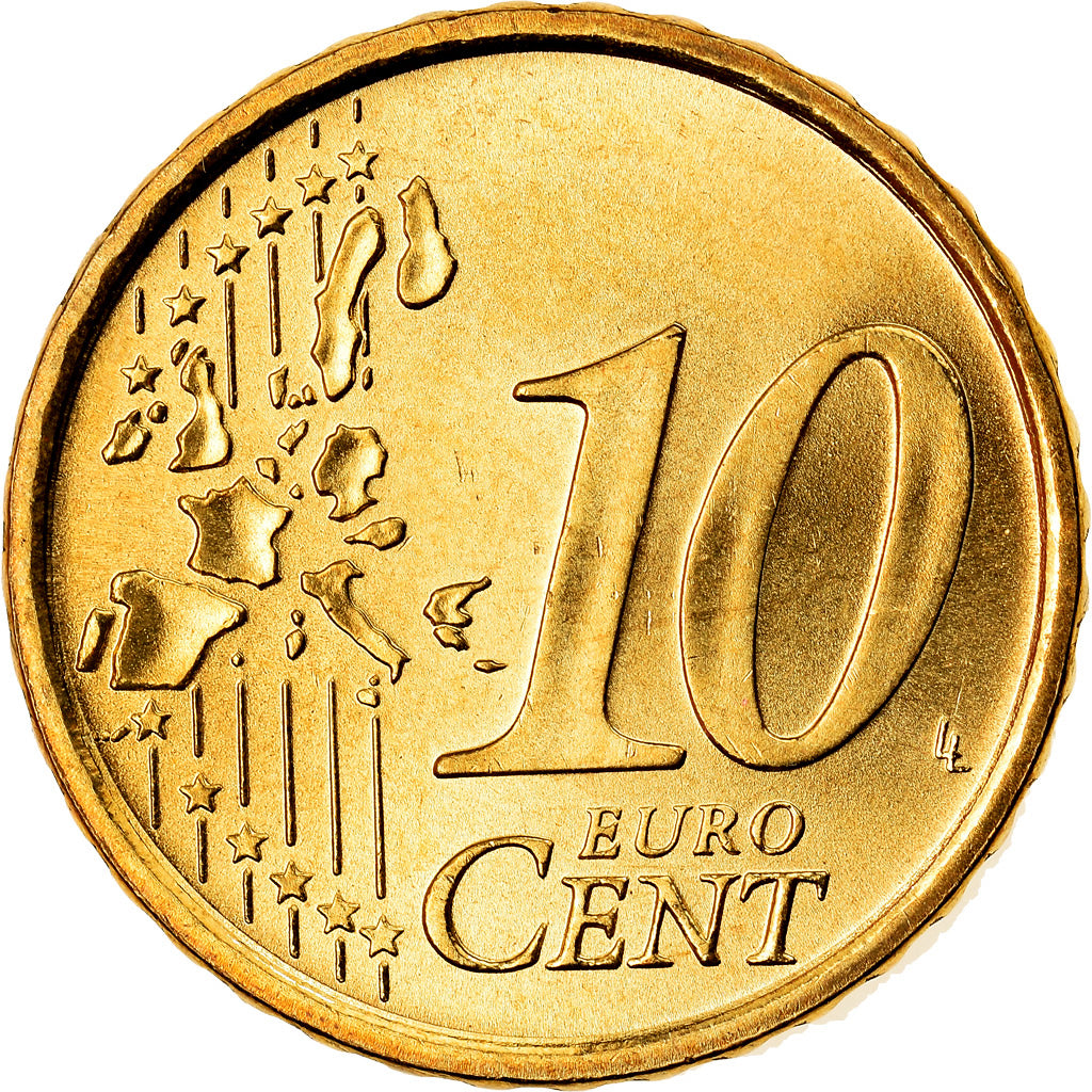Italia, 10 Euro Cent, 2003, Rome, SC, Latón, KM:213