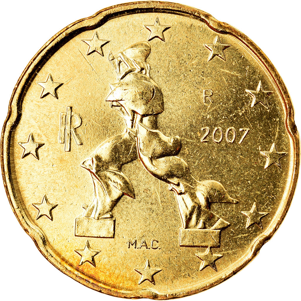 Italia, 20 Euro Cent, 2007, Rome, MBC+, Latón, KM:214