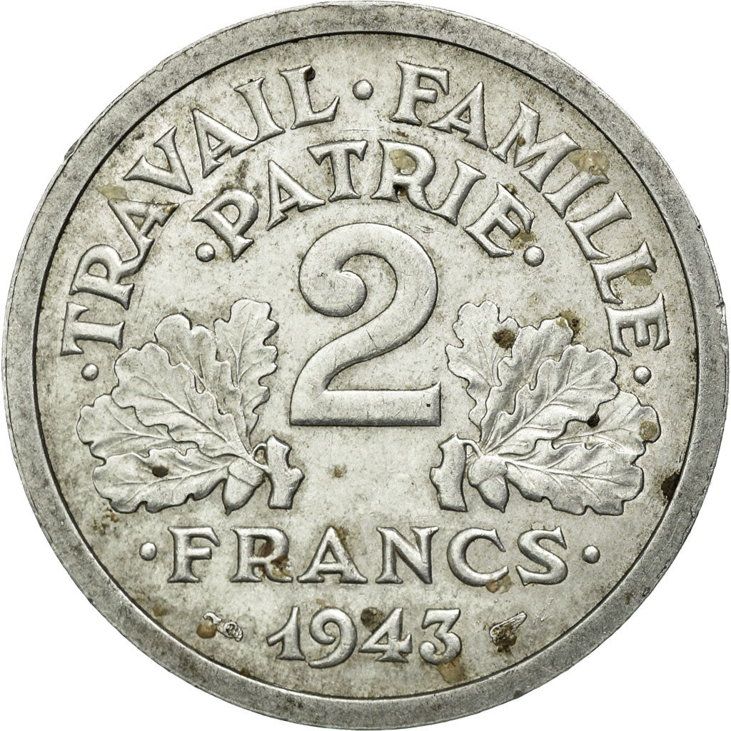 Coin, France, Bazor, 2 Francs, 1943, Beaumont le Roger, EF(40-45), Aluminum