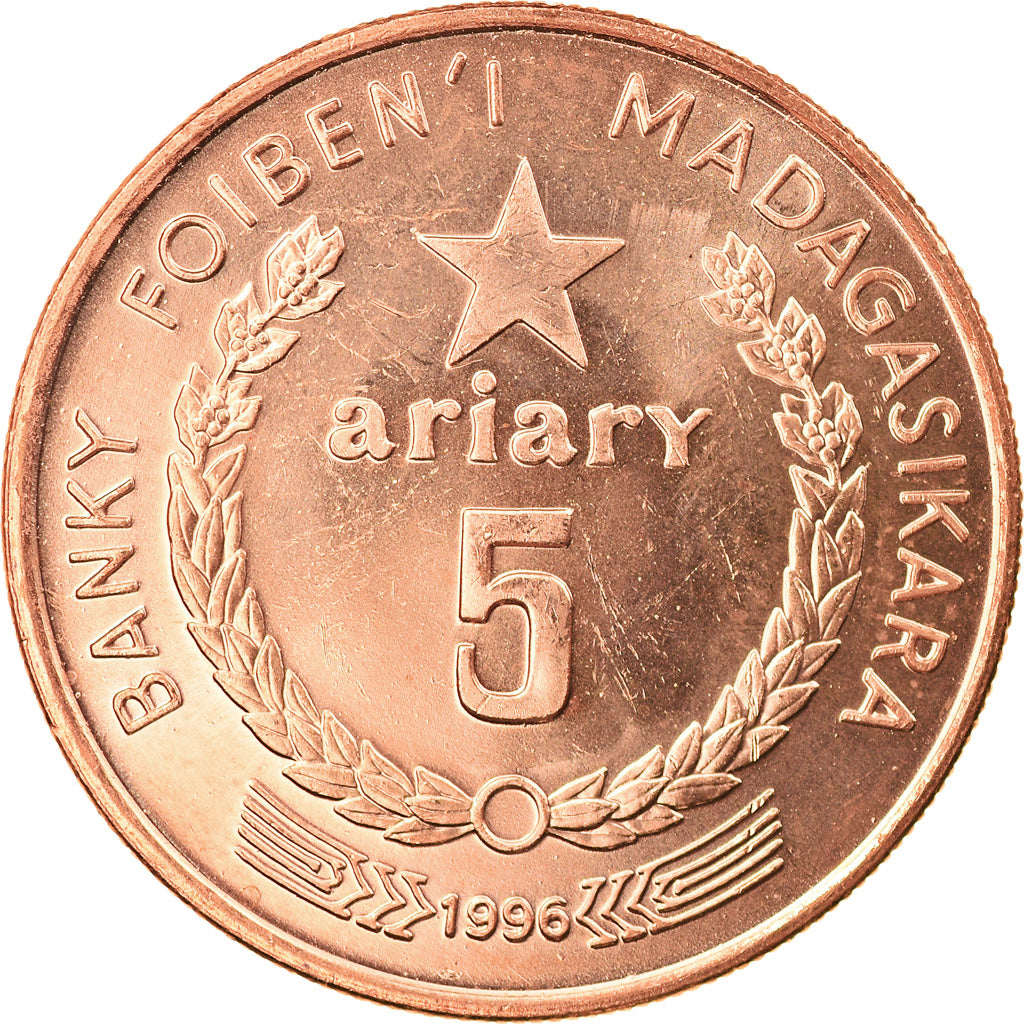 Monnaie, Madagascar, 5 Ariary, 1996, SUP, Copper Plated Steel, KM:23