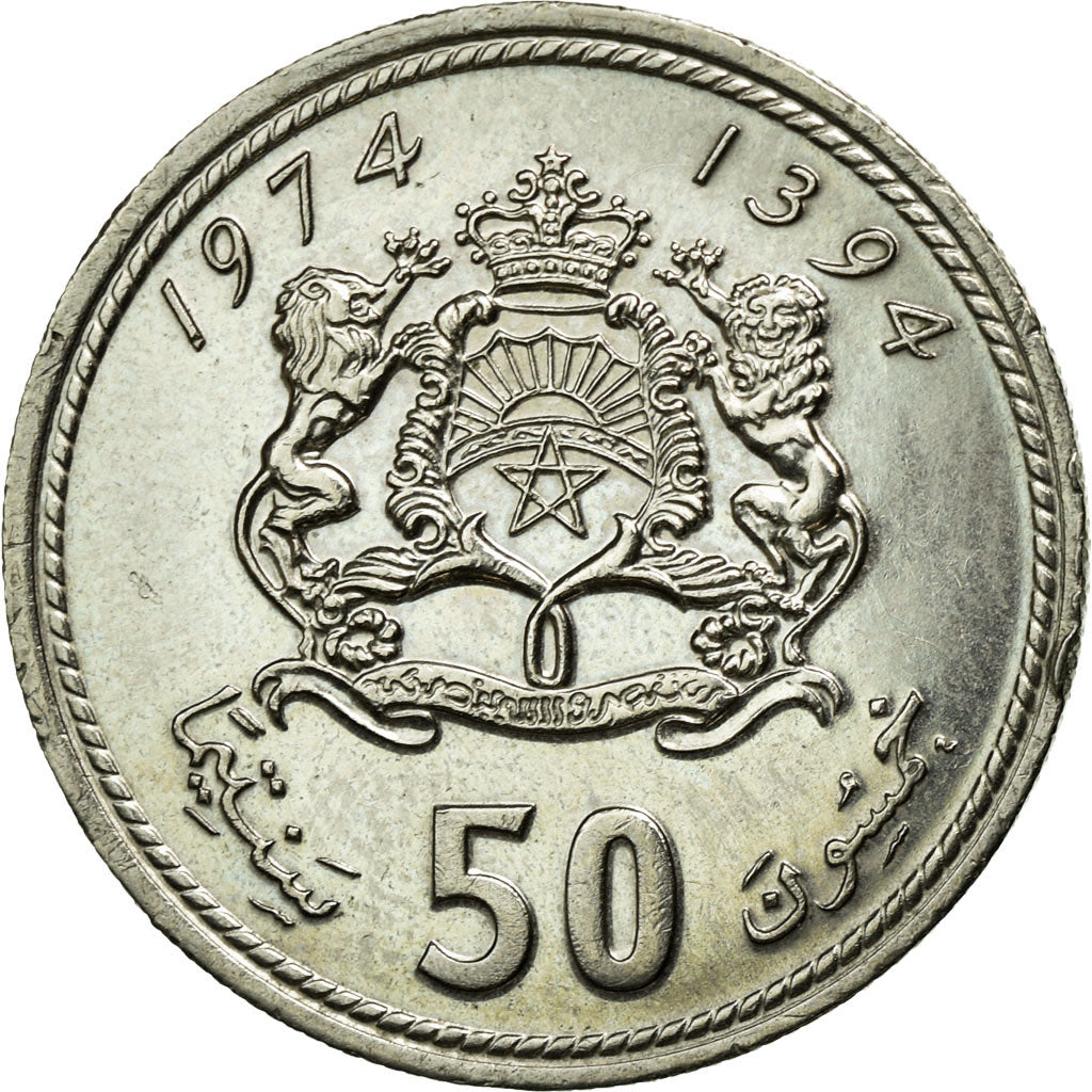 Münze, Marokko, al-Hassan II, 50 Santimat, 1974, VZ, Copper-nickel, KM:62