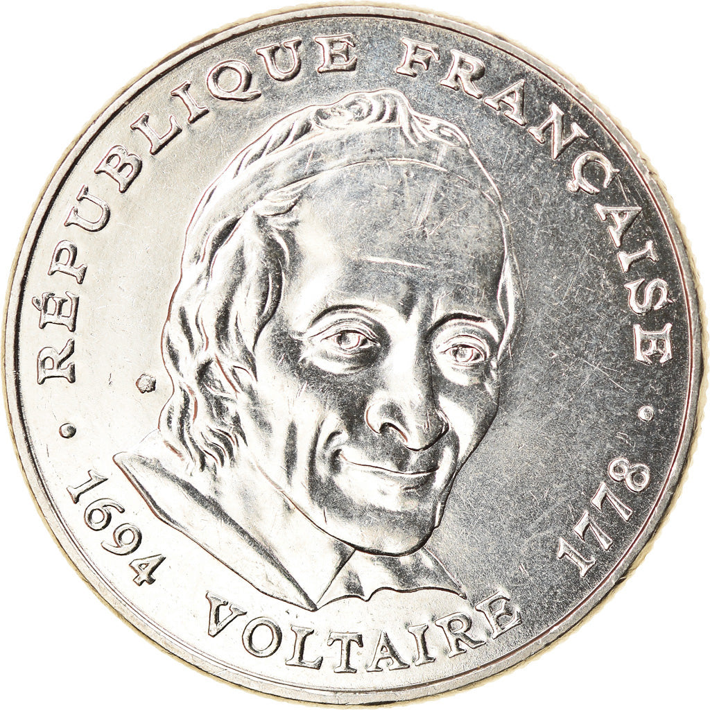 Moneda, Francia, Voltaire, 5 Francs, 1994, Paris, MBC+, Níquel, KM:1063