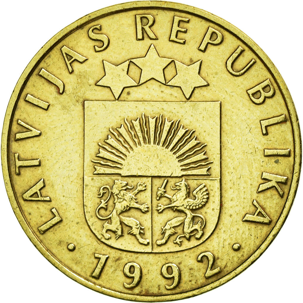 Coin, Latvia, 20 Santimu, 1992, AU(50-53), Nickel-brass, KM:22.1