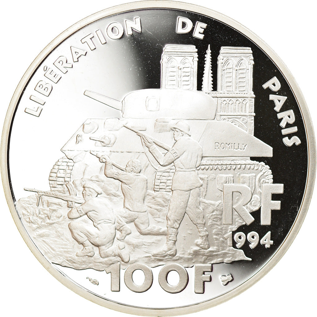 Munten, Frankrijk, Libération de Paris, 100 Francs, 1994, BE, FDC, Zilver