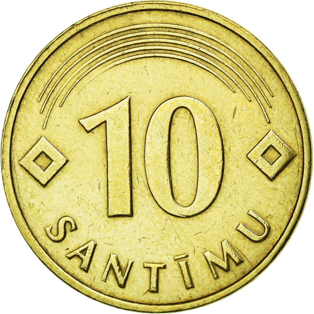 Coin, Latvia, 10 Santimu, 1992, AU(50-53), Nickel-brass, KM:17