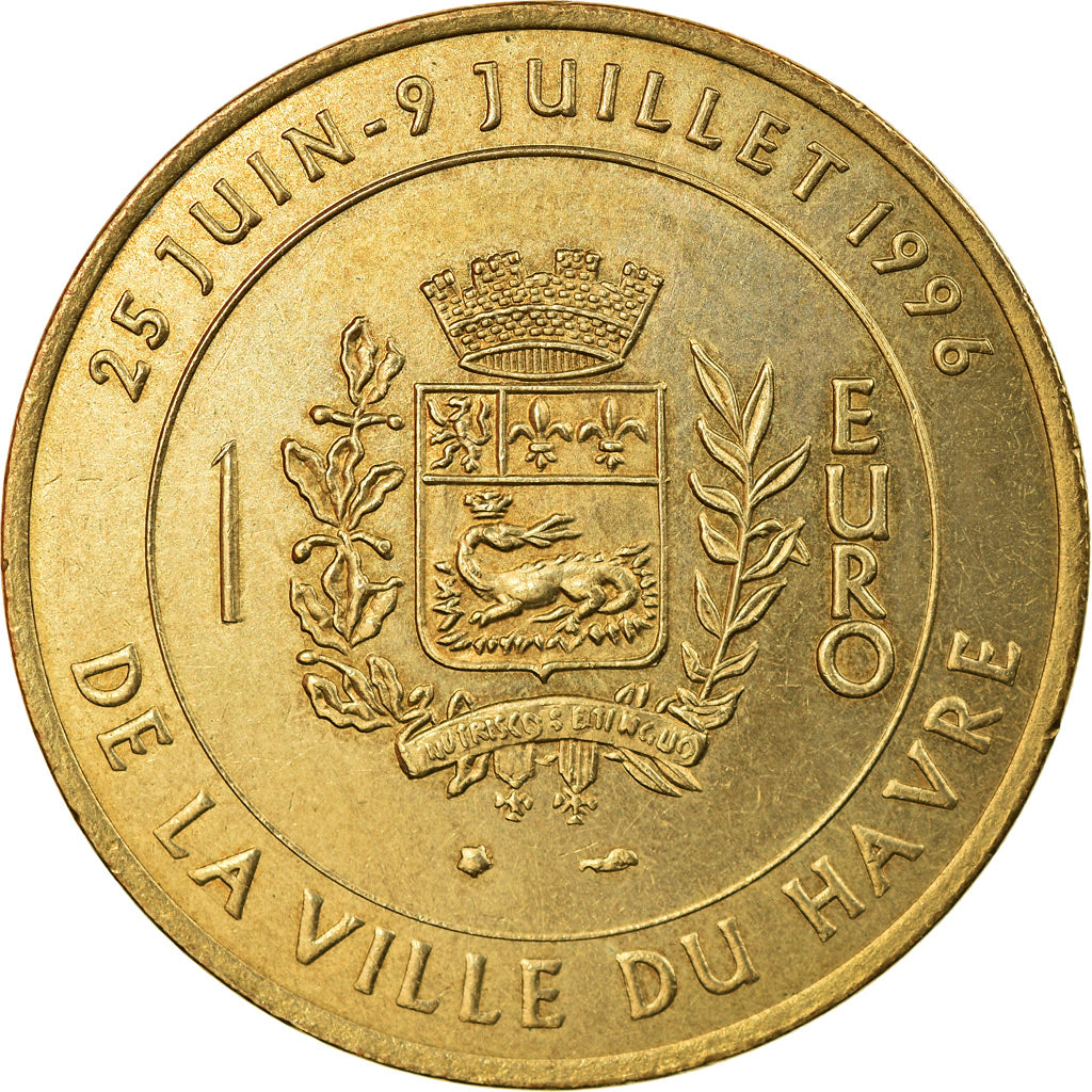 France, Medal, 1 Euro de la Ville du Havre, Pont de Normandie, 1996, EF(40-45)