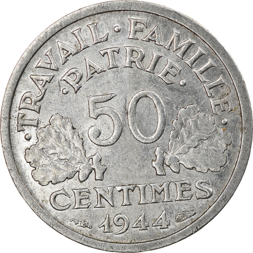 Moneta, Francia, Bazor, 50 Centimes, 1944, Beaumont - Le Roger, BB+, Alluminio