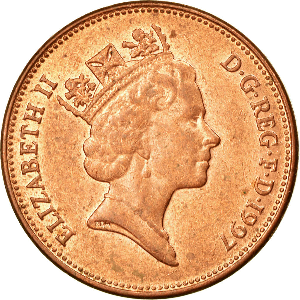 Moneda, Gran Bretaña, Elizabeth II, 2 Pence, 1997, MBC+, Cobre chapado en