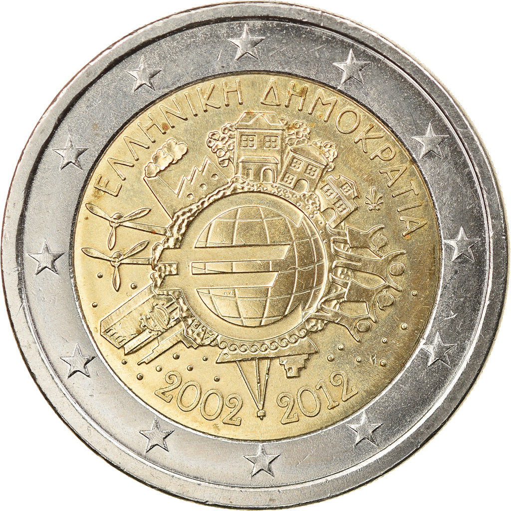 Greece, 2 Euro, 10 years euro, 2012, AU(55-58), Bi-Metallic, KM:245