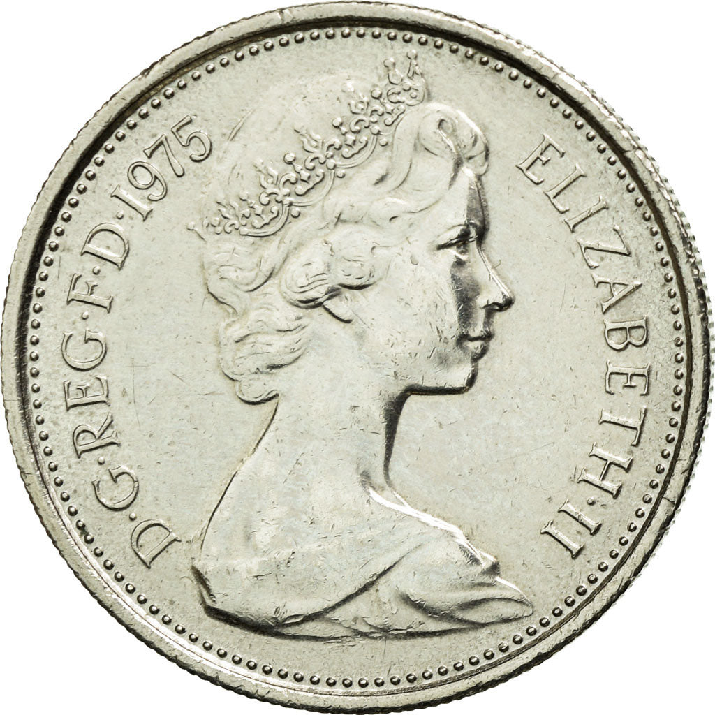 Münze, Großbritannien, Elizabeth II, 5 New Pence, 1975, SS+, Copper-nickel