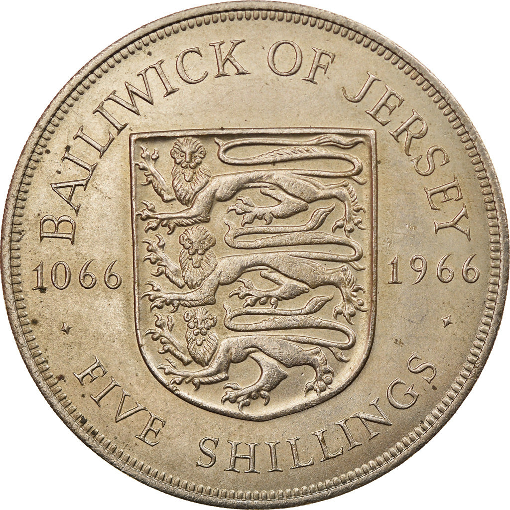 Coin, Jersey, Elizabeth II, 5 Shilling, 1966, EF(40-45), Copper-nickel, KM:28