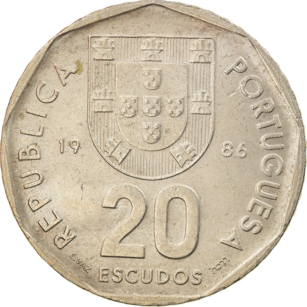 Moeda, Portugal, 20 Escudos, 1986, Lisbon, MS(63), Cobre-níquel, KM:634.1