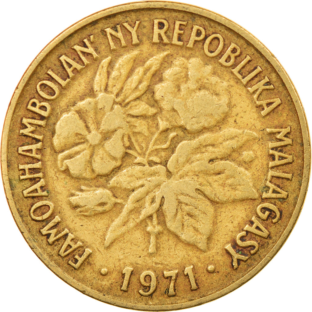 Moneda, Madagascar, 20 Francs, 4 Ariary, 1971, Paris, MBC, Aluminio - bronce