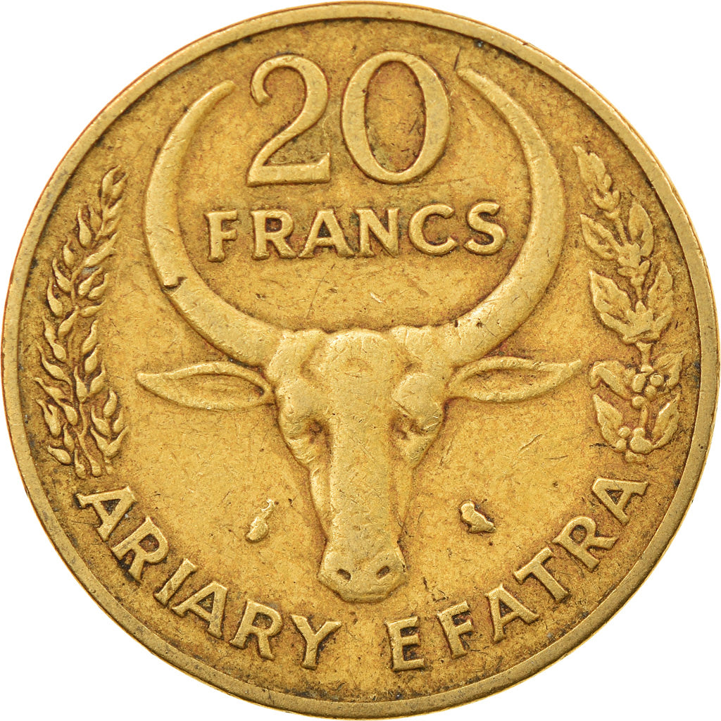 Moneda, Madagascar, 20 Francs, 4 Ariary, 1971, Paris, MBC, Aluminio - bronce