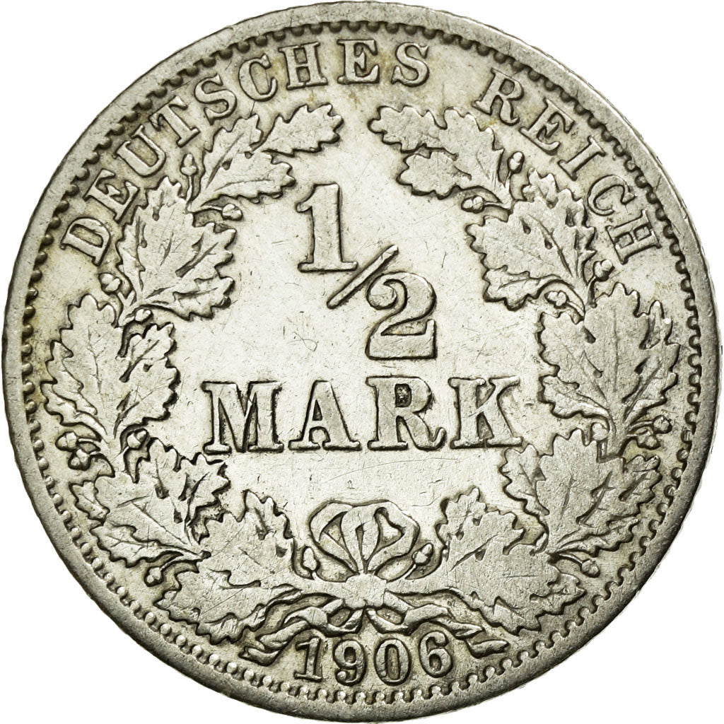 Coin, GERMANY - EMPIRE, 1/2 Mark, 1906, Karlsruhe, EF(40-45), Silver, KM:17