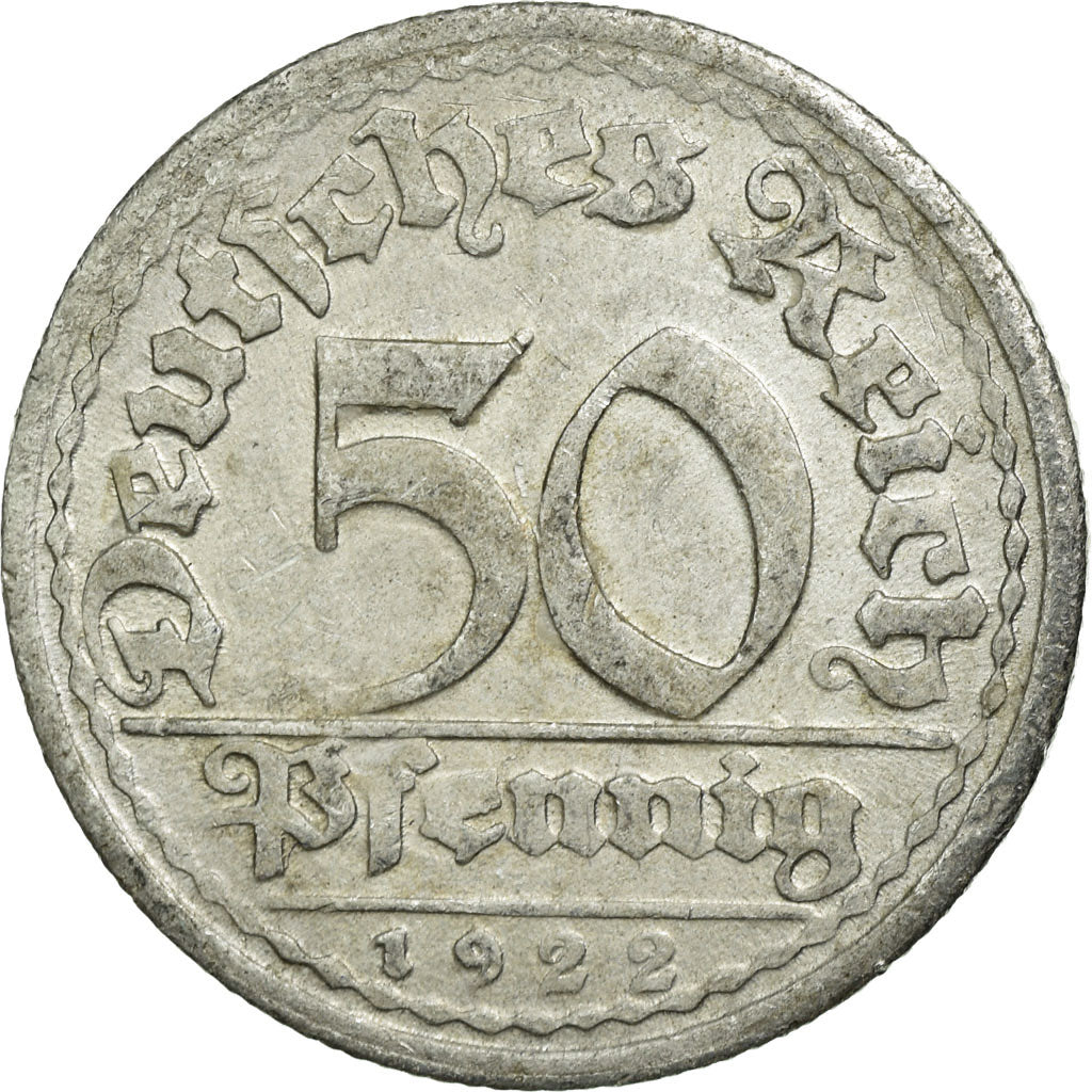 Munten, Duitsland, Weimarrepubliek, 50 Pfennig, 1922, Karlsruhe, FR+, Aluminium