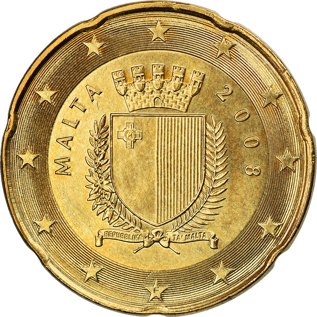Malta, 20 Euro Cent, 2008, Paris, BB+, Ottone, KM:129