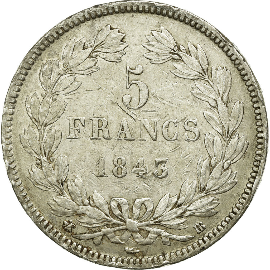 Coin, France, Louis-Philippe, 5 Francs, 1843, Strasbourg, VF(30-35), Silver