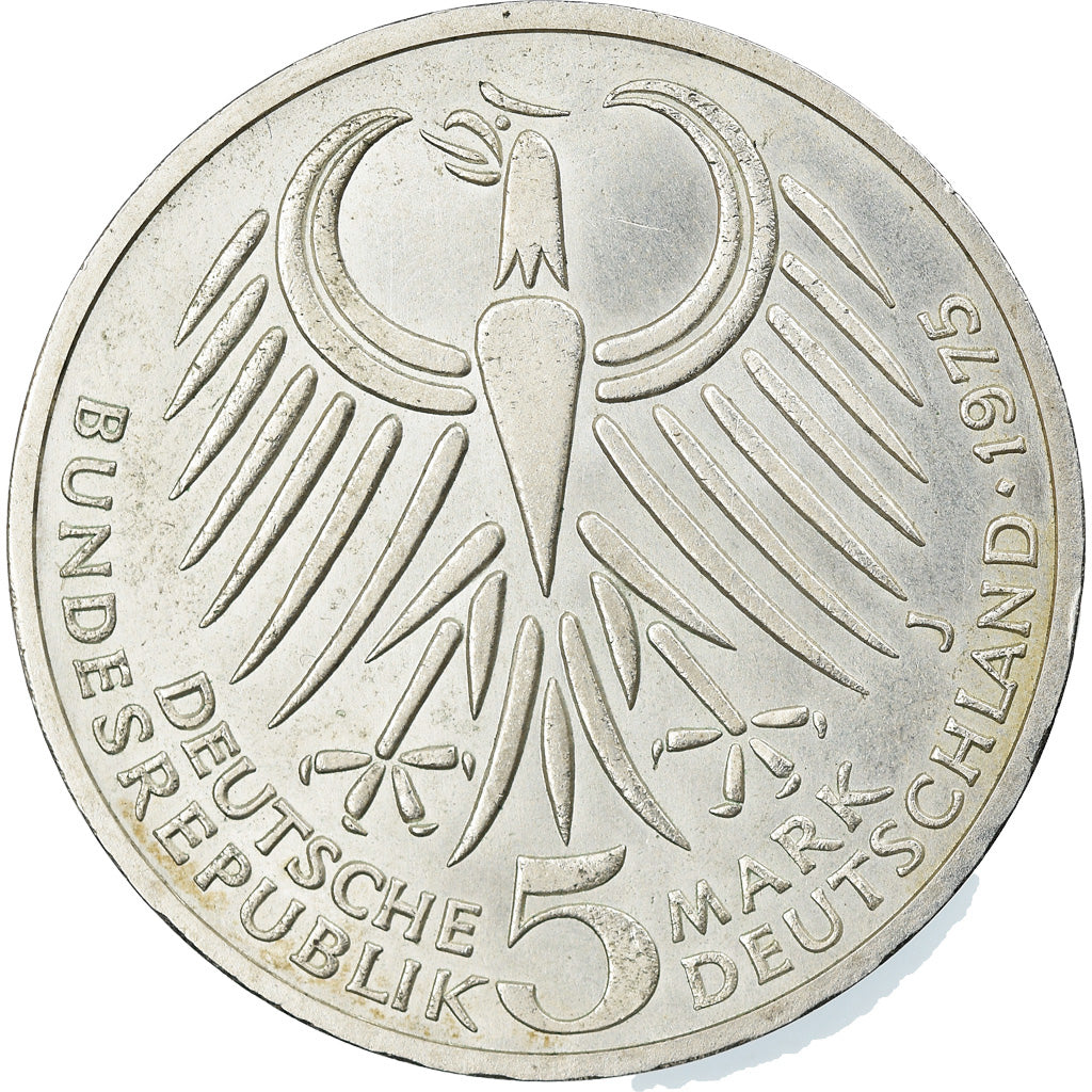 Münze, Bundesrepublik Deutschland, Friedrich Ebert, 5 Mark, 1975, Hamburg