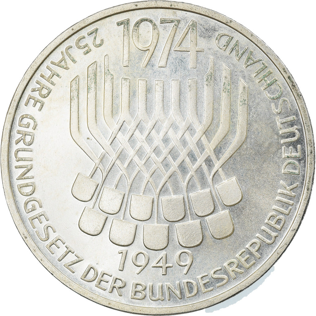 Moeda, ALEMANHA - REPÚBLICA FEDERAL, 5 Mark, 1974, Stuttgart, Germany, BE