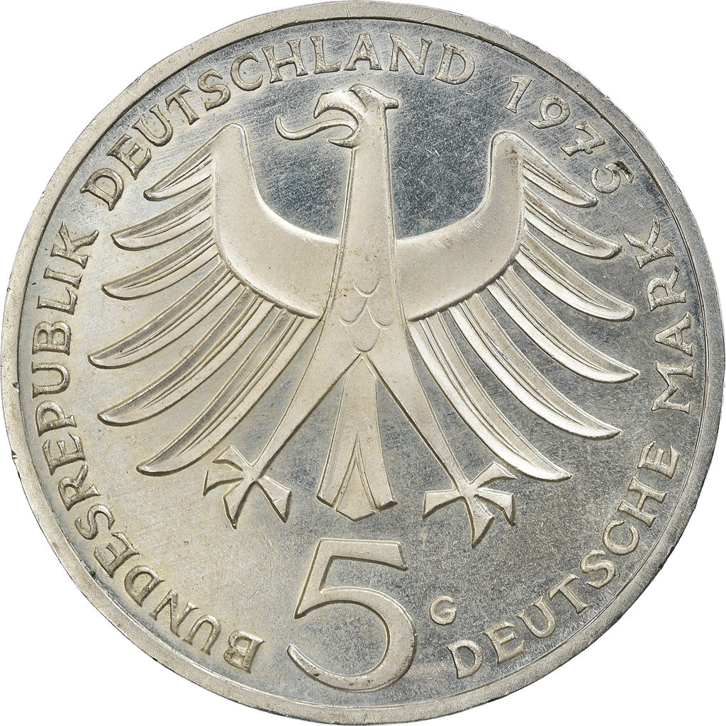 Moeda, ALEMANHA - REPÚBLICA FEDERAL, 5 Mark, 1975, Karlsruhe, Germany, BE