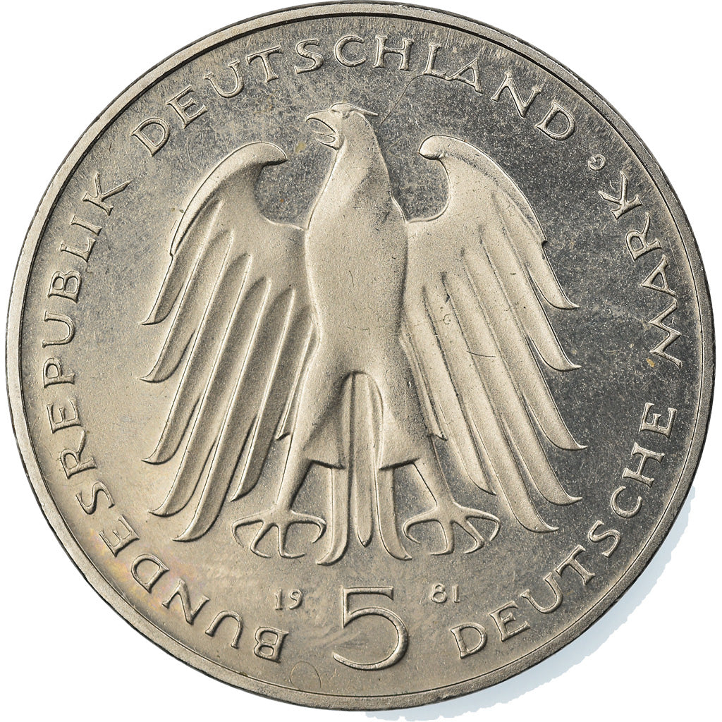 Moneta, GERMANIA - REPUBBLICA FEDERALE, 5 Mark, 1981, Karlsruhe, Germany, BE