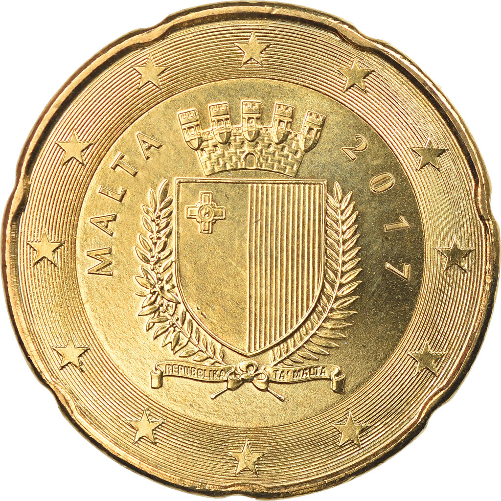 Malta, 20 Euro Cent, 2017, MS(65-70), Brass, KM:New