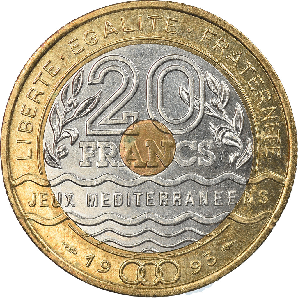 Munten, Frankrijk, Jeux Méditerranéens, 20 Francs, 1993, ZF, Tri-Metallic