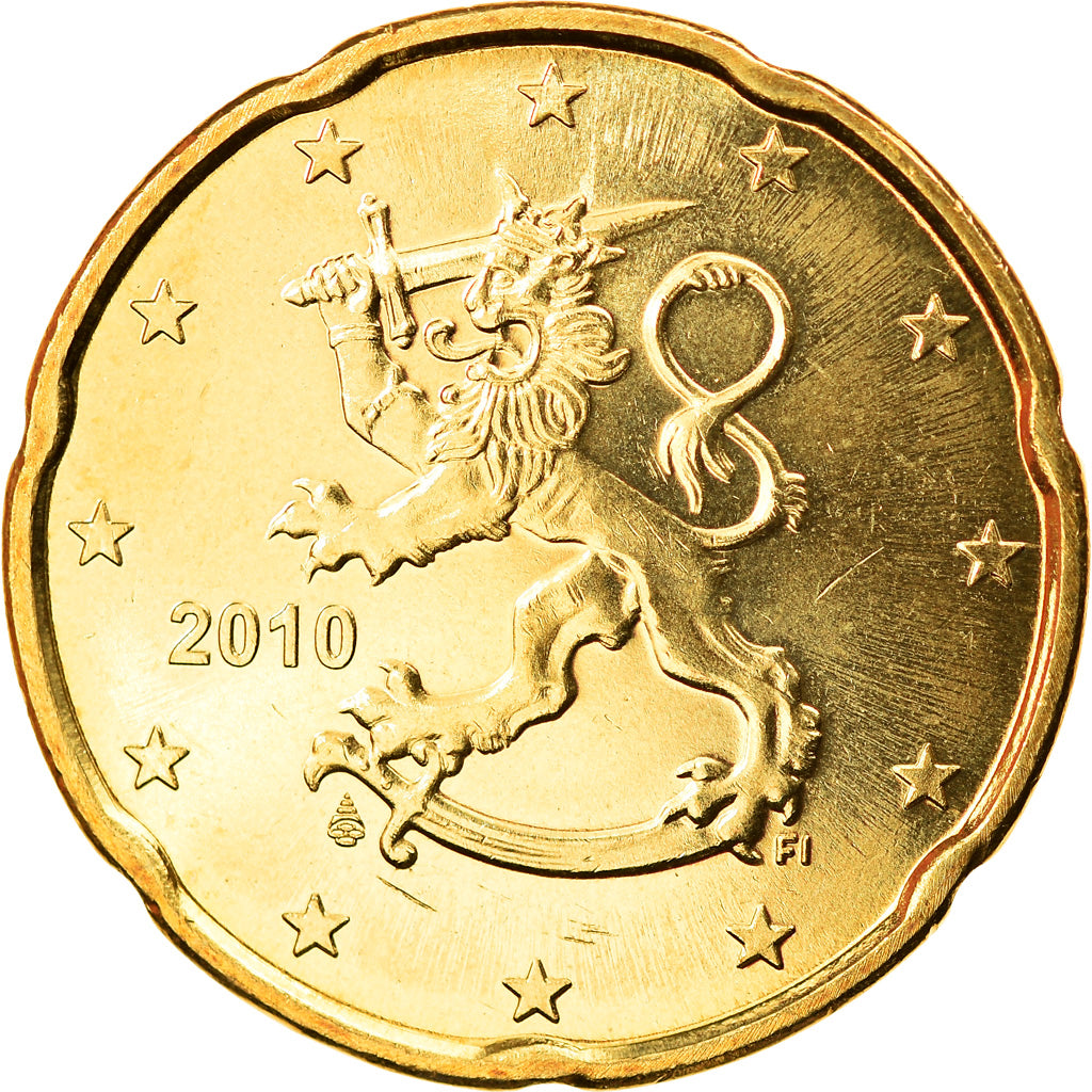 Finland, 20 Euro Cent, 2010, Vantaa, MS(63), Brass, KM:127