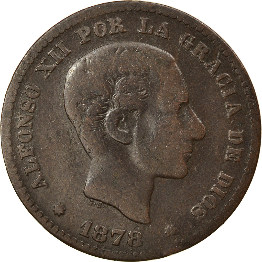Coin, Spain, Alfonso XII, 5 Centimos, 1878, Madrid, VF(20-25), Bronze, KM:674
