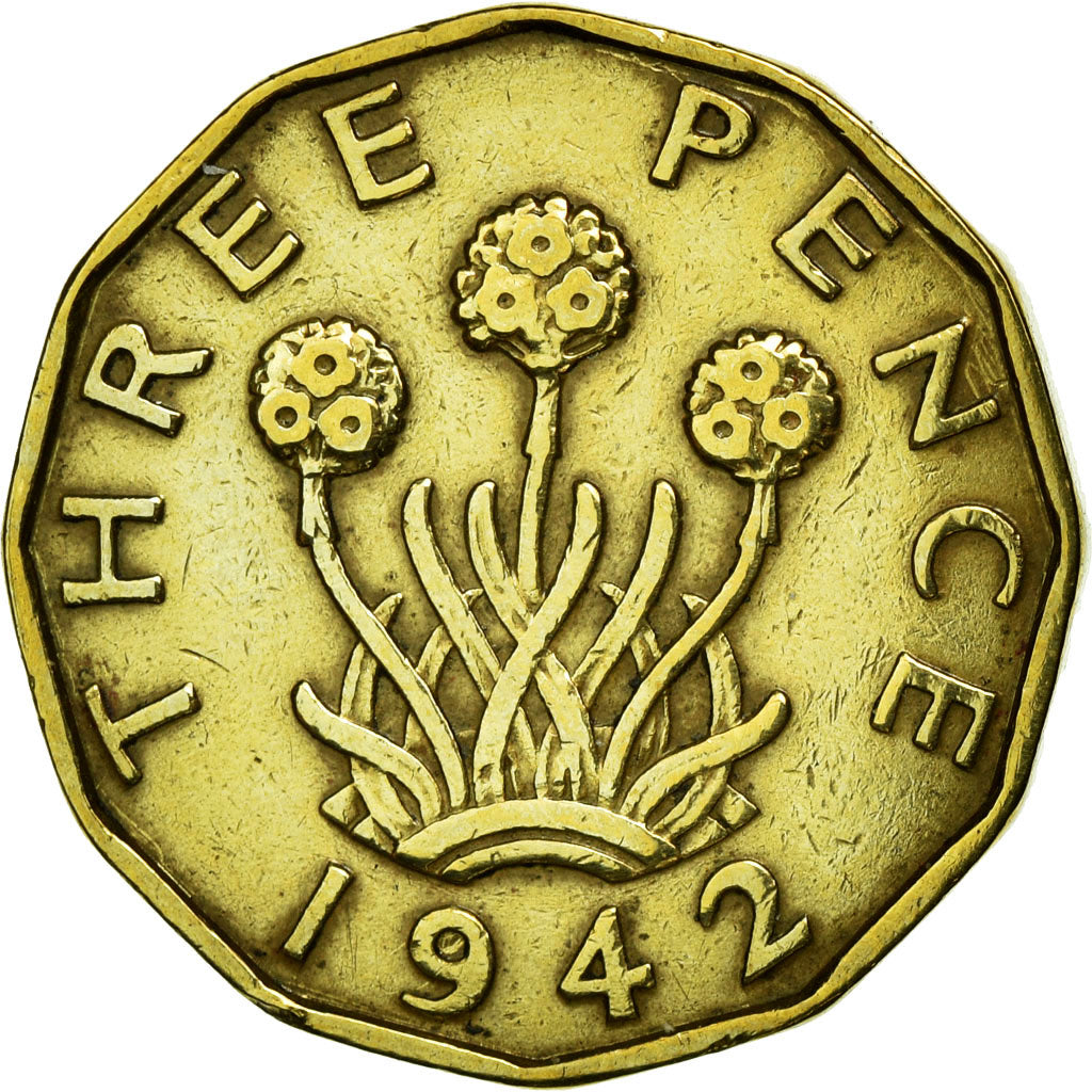 Coin, Great Britain, George VI, 3 Pence, 1942, AU(50-53), Nickel-brass, KM:849