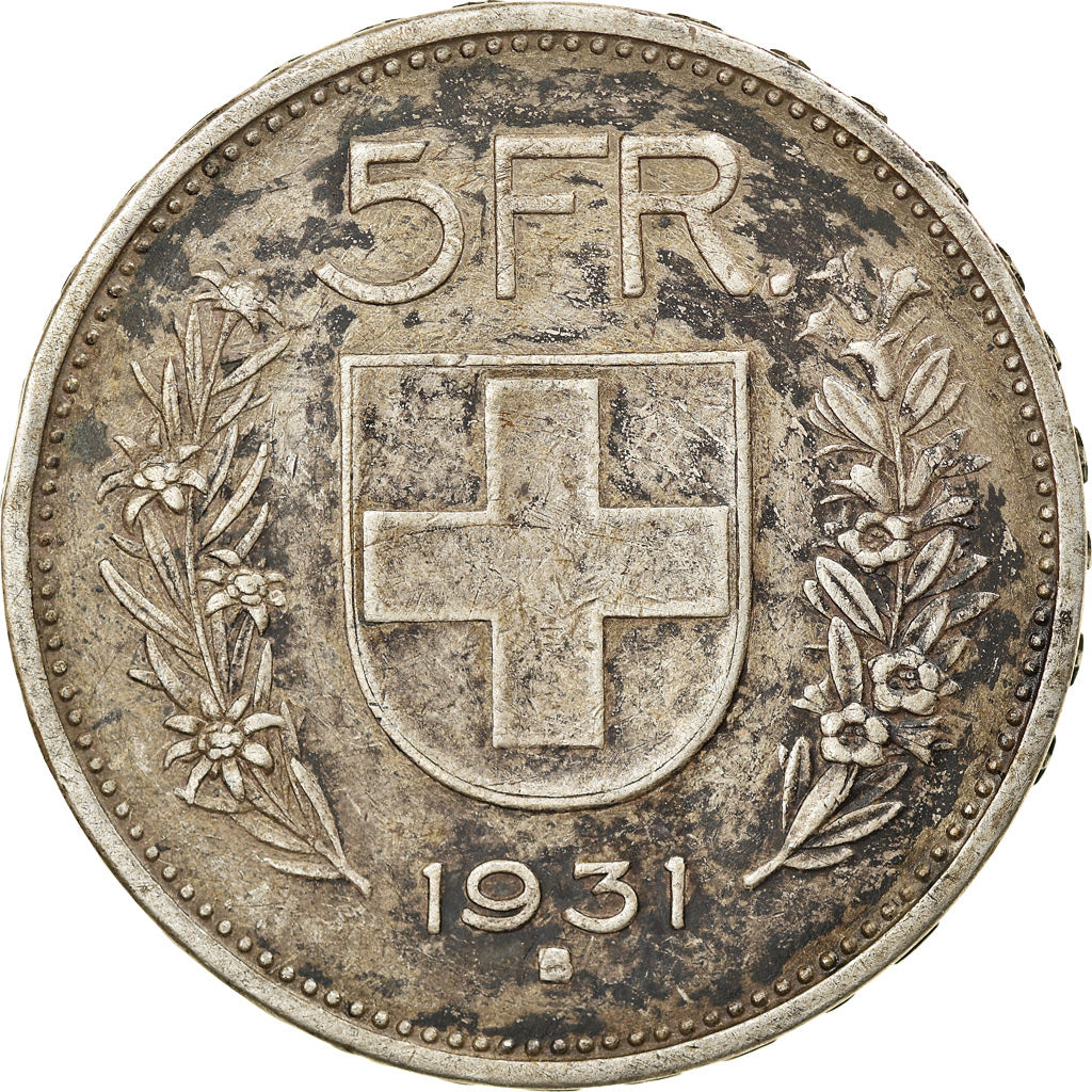 Coin, Switzerland, 5 Francs, 1931, Bern, EF(40-45), Silver, KM:40