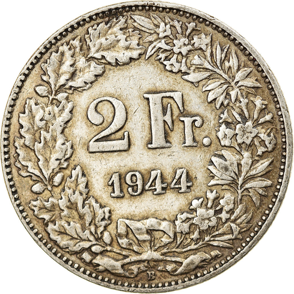Coin, Switzerland, 2 Francs, 1944, EF(40-45), Silver, KM:21