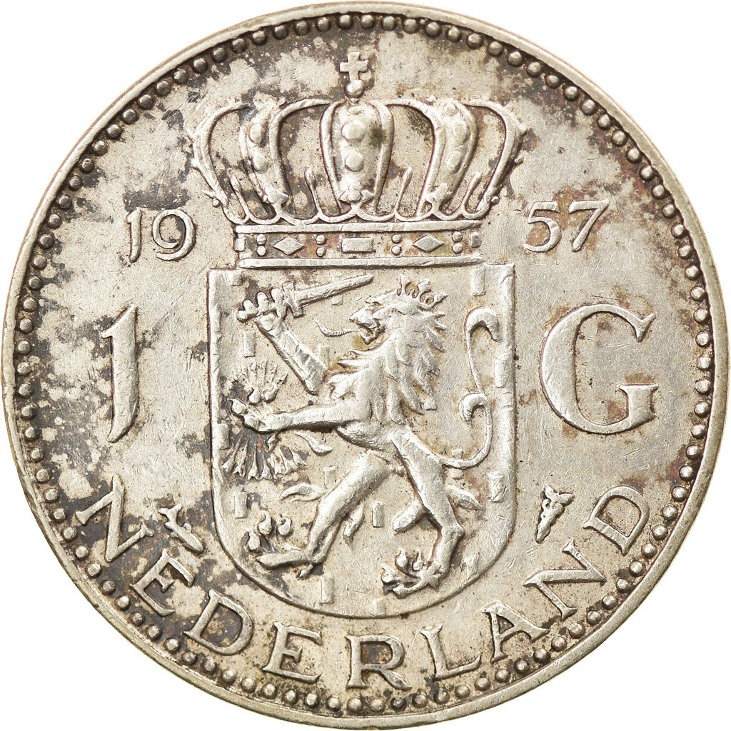 Coin, Netherlands, Juliana, Gulden, 1957, EF(40-45), Silver, KM:184