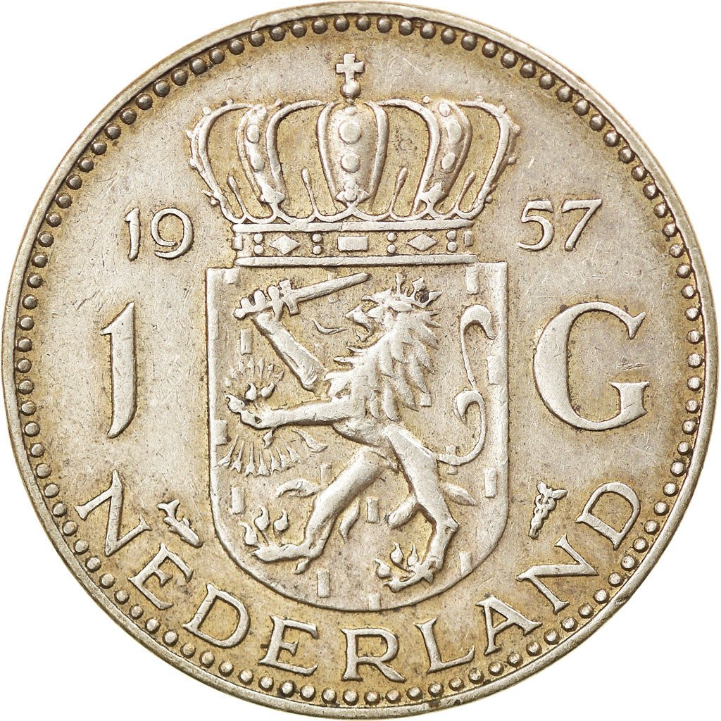Coin, Netherlands, Juliana, Gulden, 1957, EF(40-45), Silver, KM:184