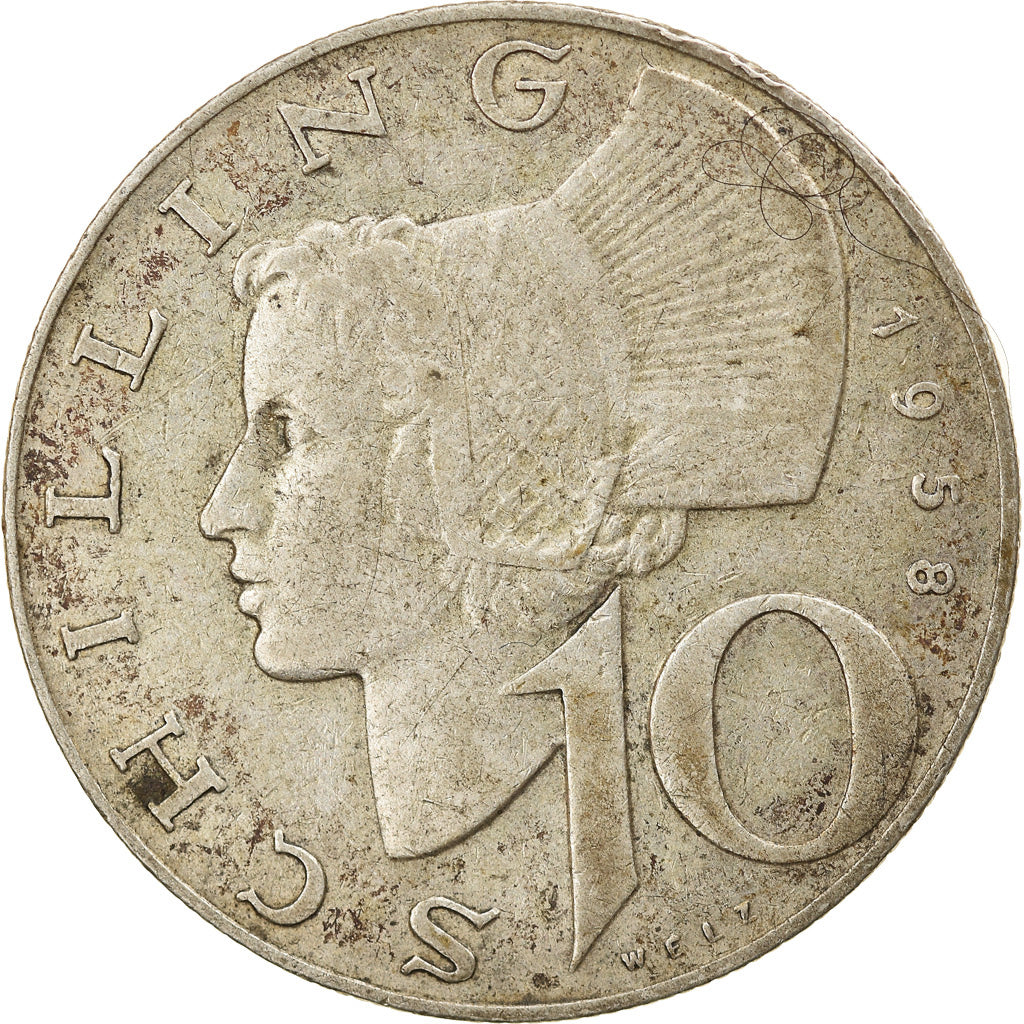 Coin, Austria, 10 Schilling, 1958, VF(30-35), Silver, KM:2882