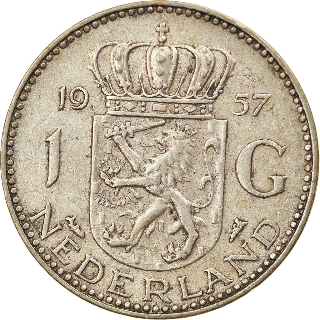 Coin, Netherlands, Juliana, Gulden, 1957, EF(40-45), Silver, KM:184