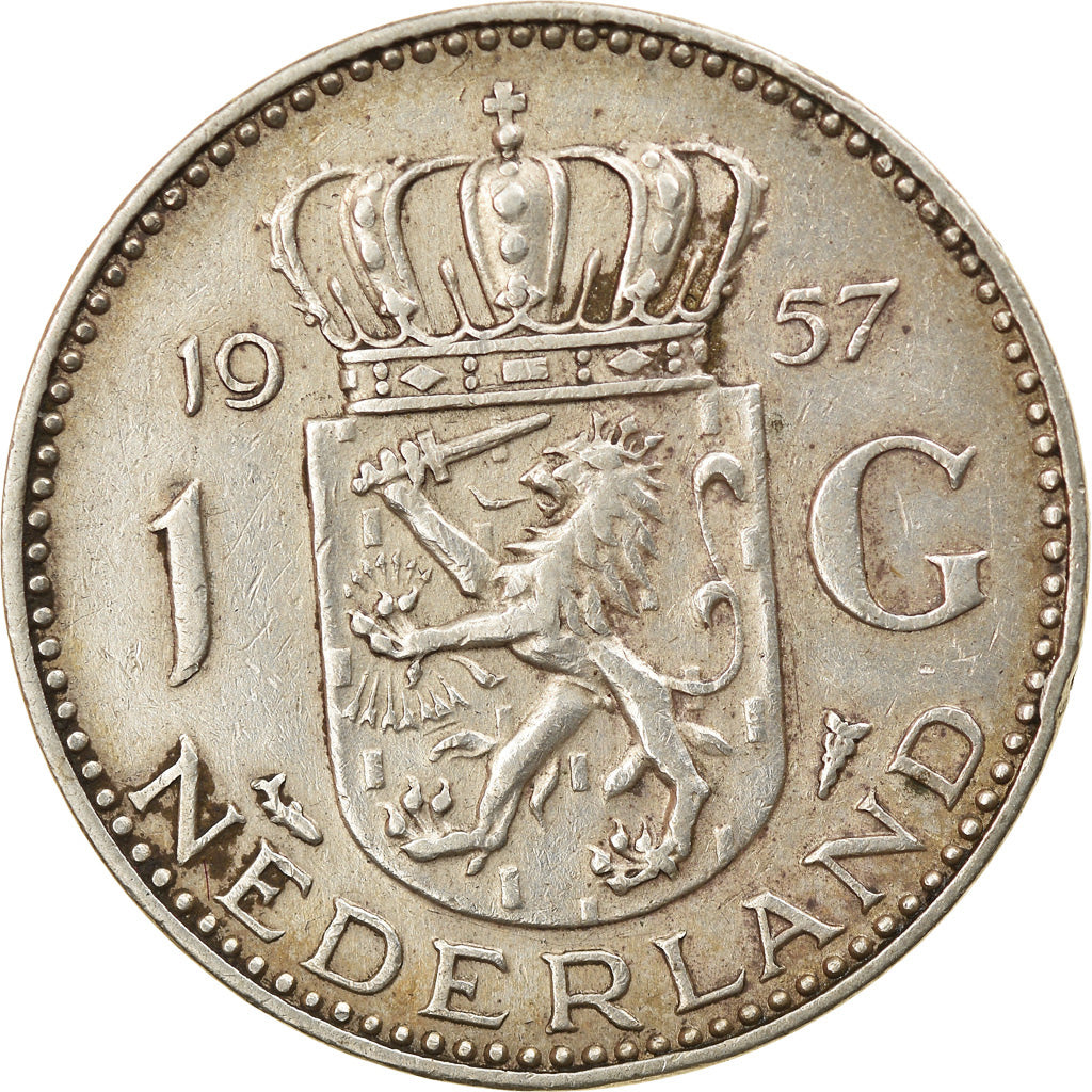 Coin, Netherlands, Juliana, Gulden, 1957, EF(40-45), Silver, KM:184