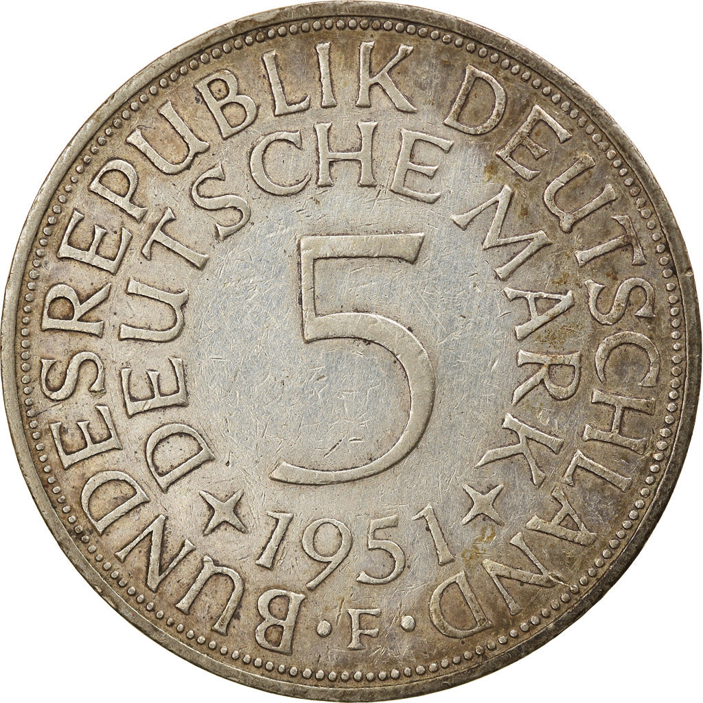 Moneta, GERMANIA - REPUBBLICA FEDERALE, 5 Mark, 1951, Stuttgart, BB, Argento