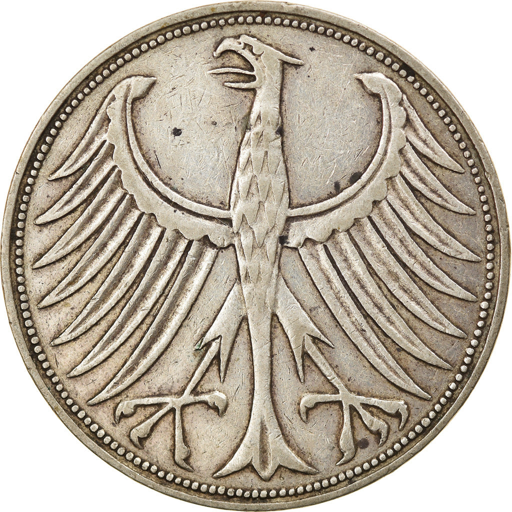Coin, GERMANY - FEDERAL REPUBLIC, 5 Mark, 1951, Stuttgart, EF(40-45), Silver