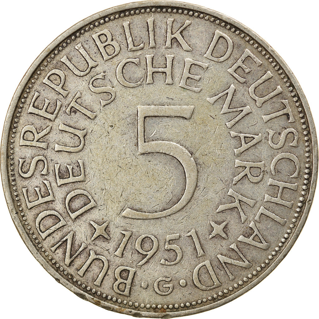 Monnaie, République fédérale allemande, 5 Mark, 1951, Karlsruhe, TTB, Argent