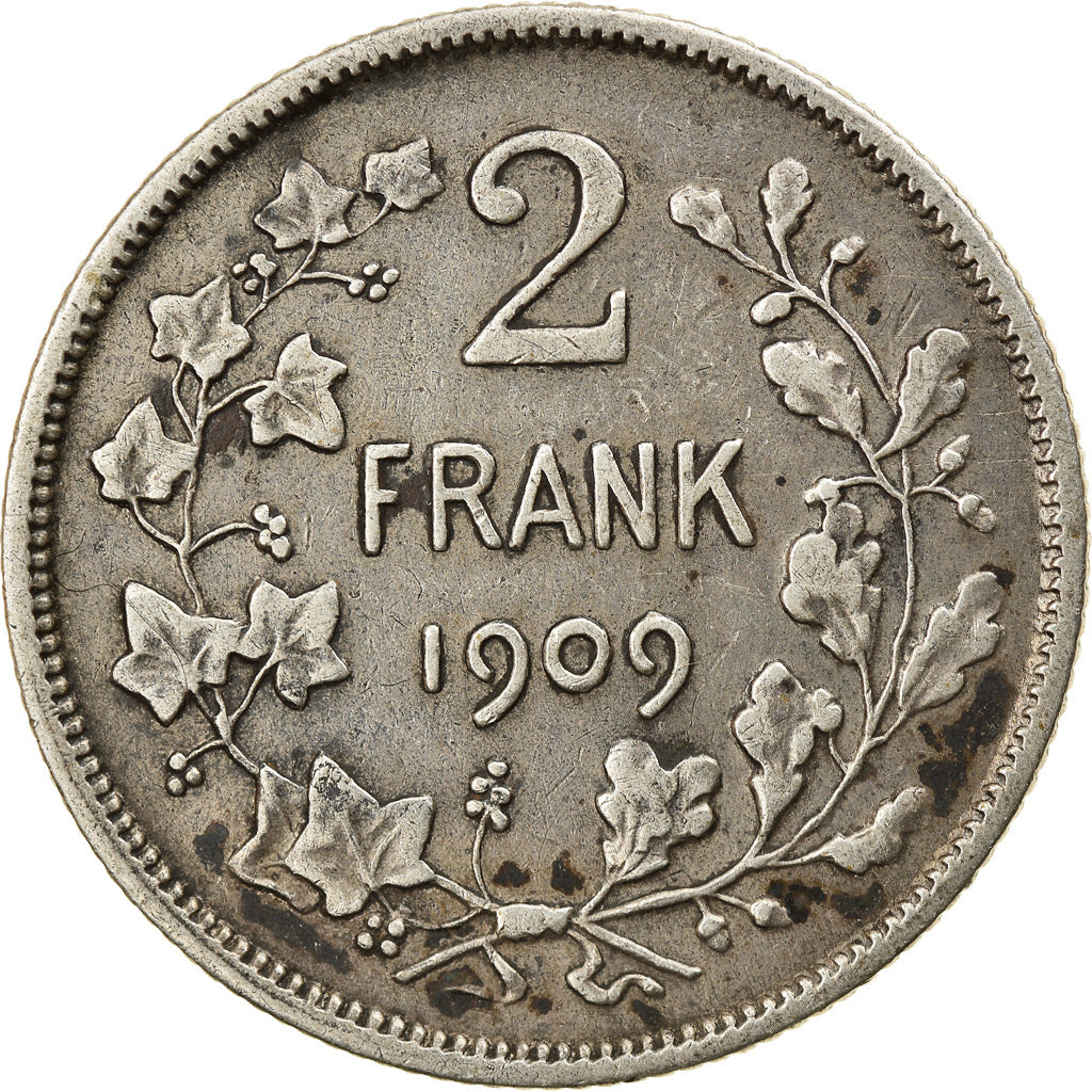 Münze, Belgien, 2 Francs, 2 Frank, 1909, SS, Silber, KM:59
