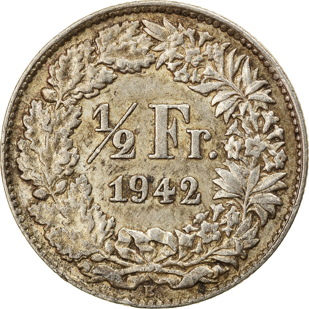 Coin, Switzerland, 1/2 Franc, 1942, Bern, EF(40-45), Silver, KM:23