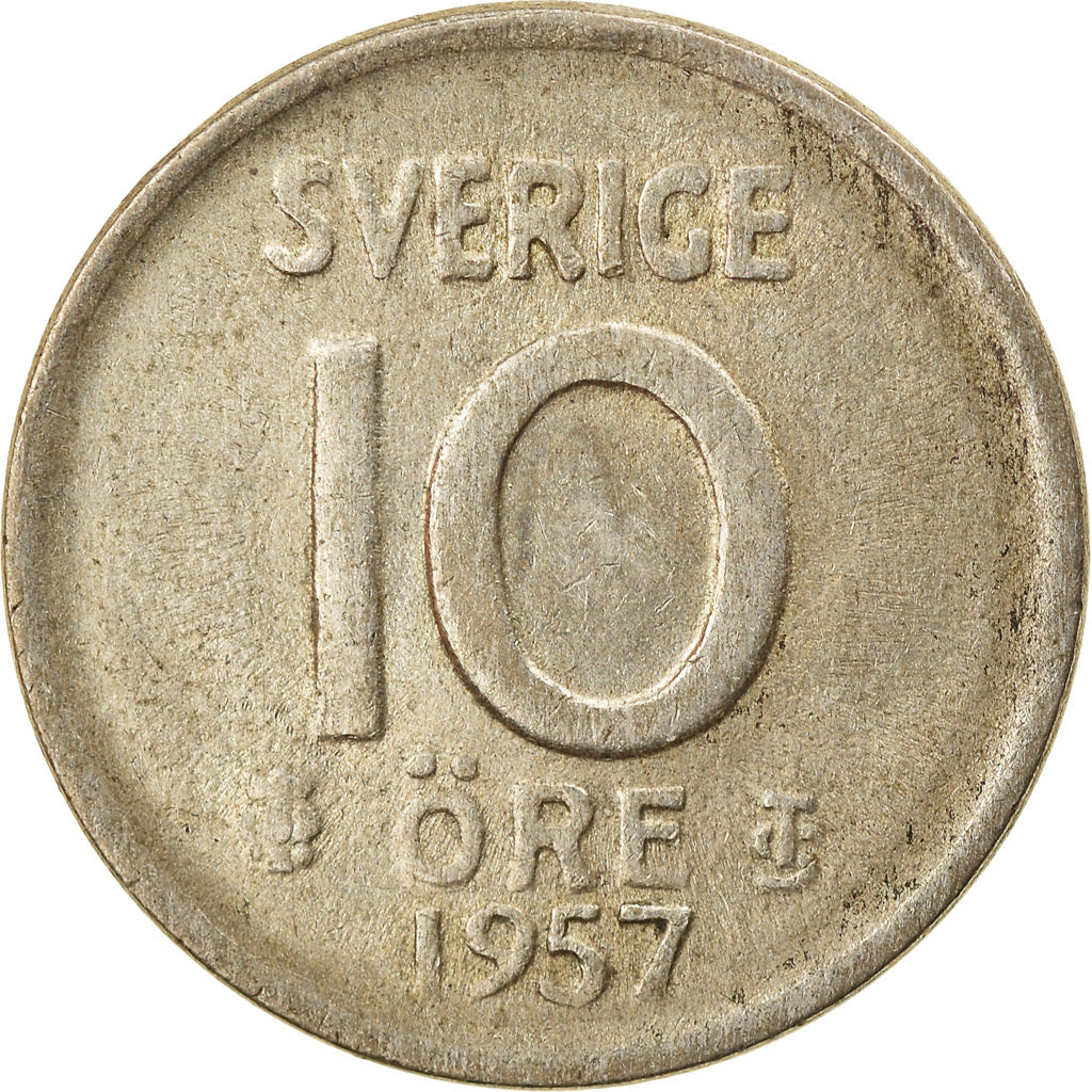Coin, Sweden, Gustaf VI, 10 Öre, 1957, AU(50-53), Silver, KM:823