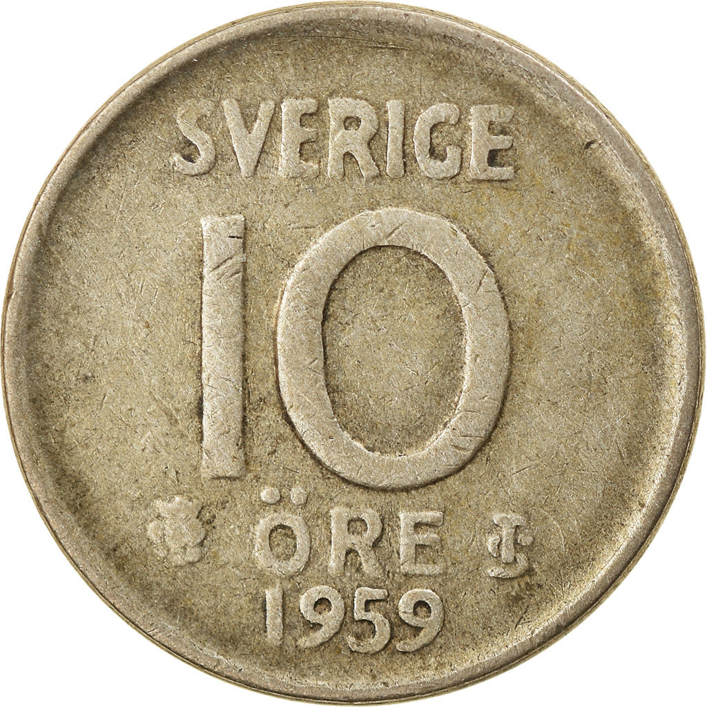 Moneta, Svezia, Gustaf VI, 10 Öre, 1959, BB, Argento, KM:823