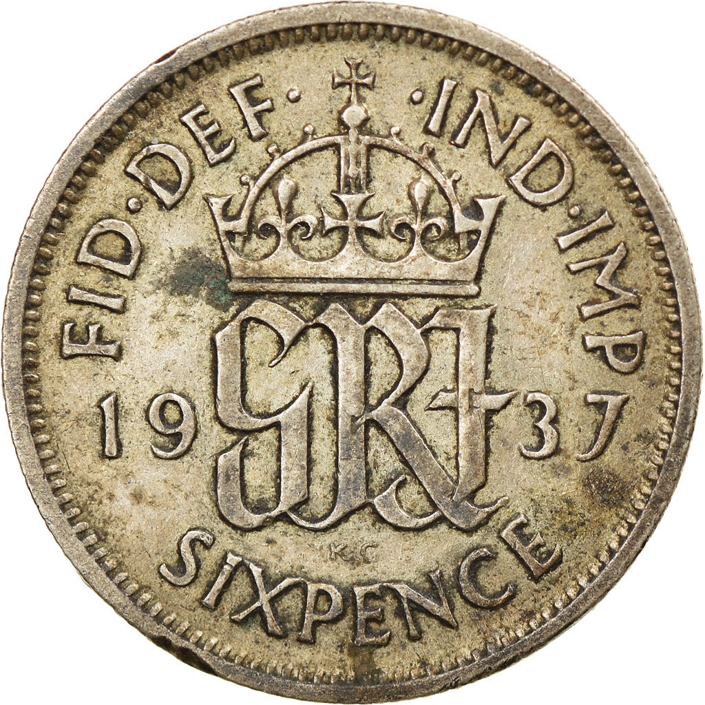 Coin, Great Britain, George VI, 6 Pence, 1937, EF(40-45), Silver, KM:852