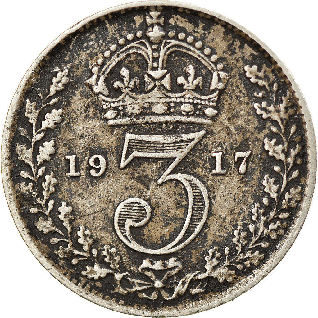 Moneta, Gran Bretagna, George V, 3 Pence, 1917, MB+, Argento, KM:813