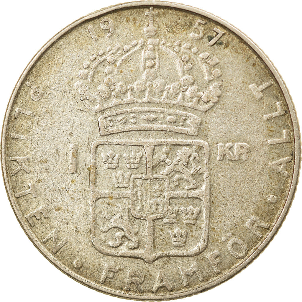 Moneta, Szwecja, Gustaf VI, Krona, 1957, EF(40-45), Srebro, KM:826
