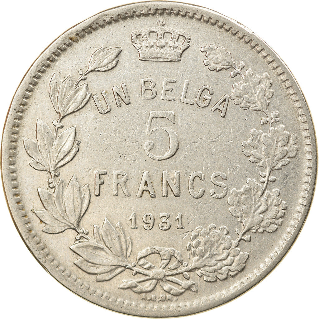 Coin, Belgium, 5 Francs, 5 Frank, 1931, EF(40-45), Nickel, KM:97.1